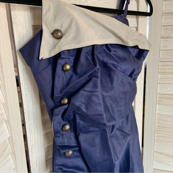 Double Zero Navy Blue Large Button Ruched Cocktail Party Mini Dress S - Picture 4 of 10